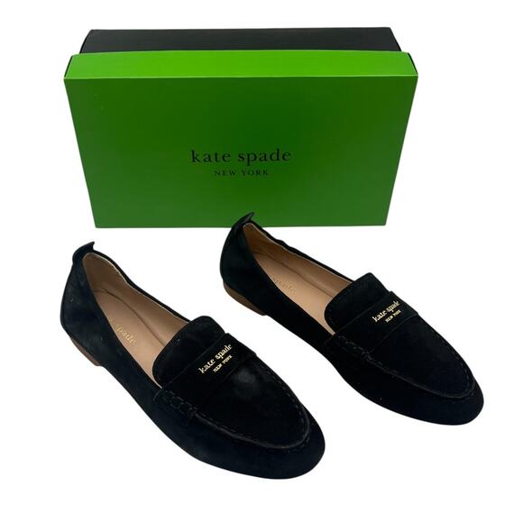 Kate Spade Eliza Suede Leather Flat Slip On Loafer Moccasin Black Size 6B - Picture 2 of 9